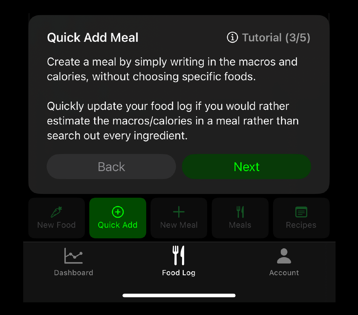 Macro Chief Quick Add Meal Button